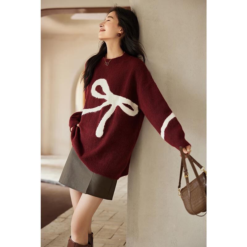 VICTORIA&VERA Women's Winter Relaxed Long-Sleeve Bow Knit Sweater V8901S17263