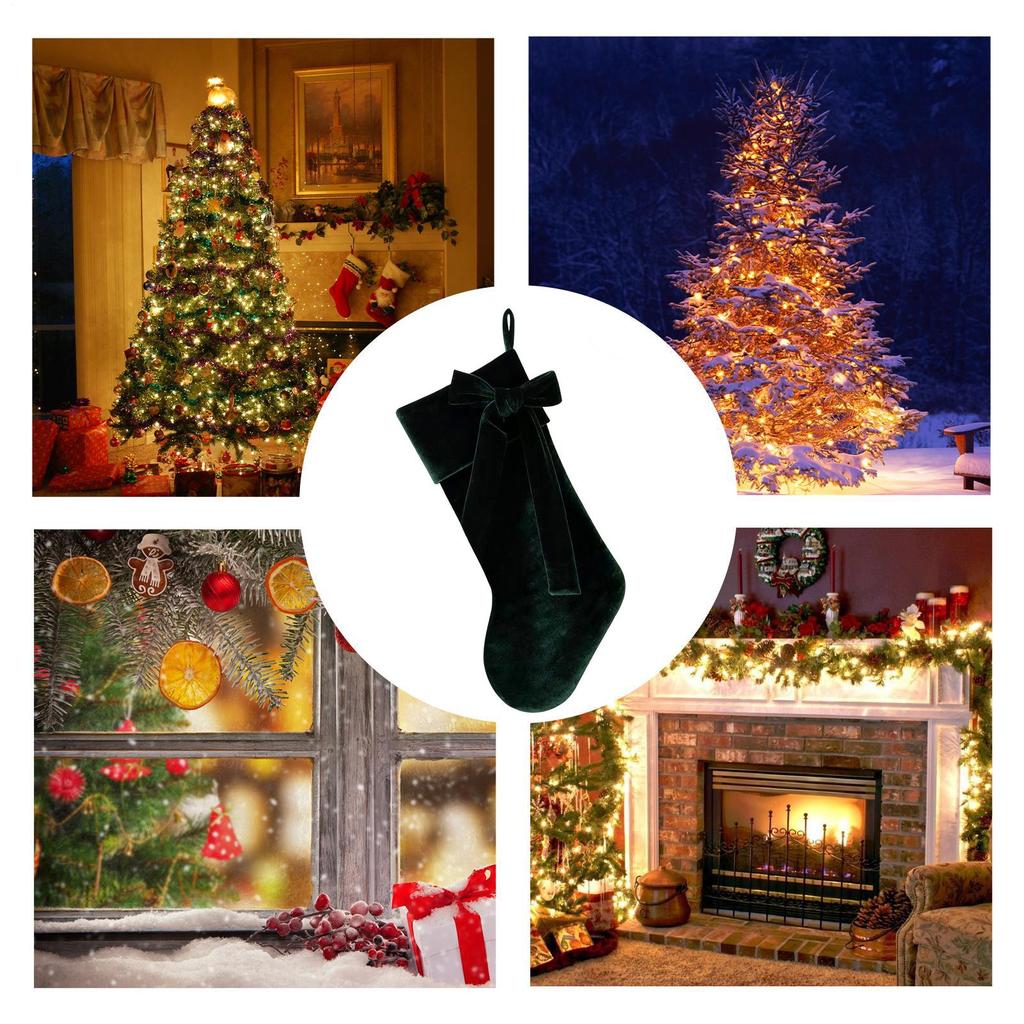 Velvet Christmas Stocking Holiday Decorations Velvet Bow Stockings For Christmas Tree Fireplace Mantel Stair Railing Wall Home