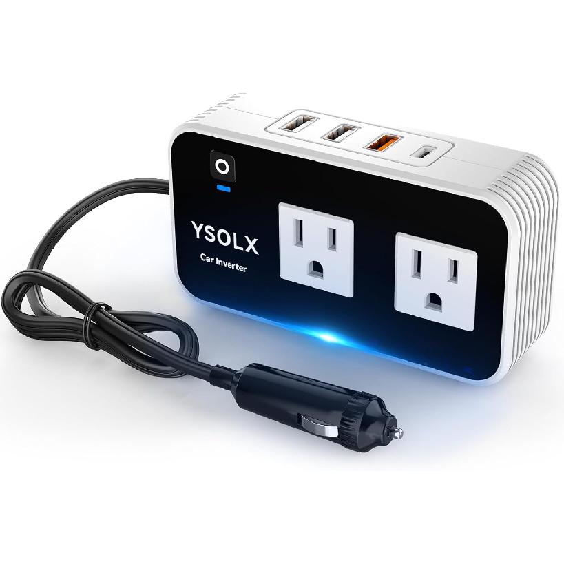 

YSOLX 200W Car Power Inverter 12V to 110V for Vehicles, Car Plug Adapter Outlet with 4 USB Fast Charger, Car Charger Cigarette Lighter Adapter for 200W білий