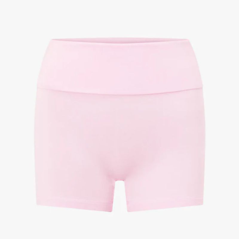 

CSB Same Style Hem Short Three Pants Sexy Women Fitness Low Waist Sweat pants Candy light powder L