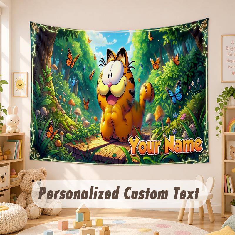 Custom Name Text Tapestry,Garfield Boho Wall Hanging, Decorative Backdrop Tapestry For Room