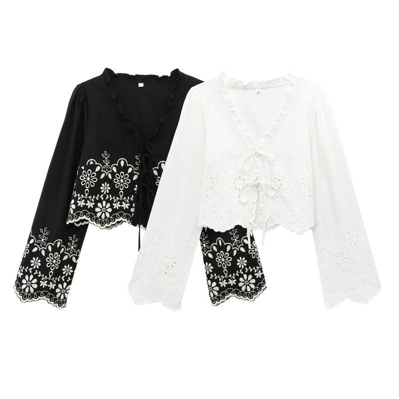 Kaslead New Arrival Women's Clothing Fashion Style Stylish Simple and Versatile Cut Out Embroider Cotton Tops 1268146
