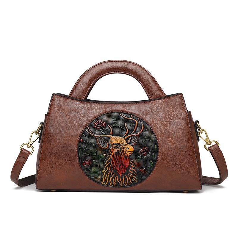 Bolso de Mano Vintage Chino Tallado a Mano de Textura Premium y Gran Capacidad - Bolso de Hombro Étnico en Relieve para Mujer