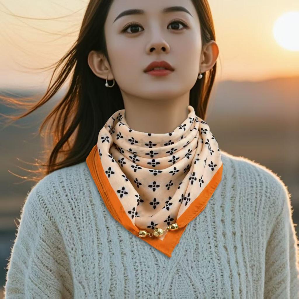 Luxus Design Magnetischer Quadratischer Schal Für Damen Mode Nackenschutzschal Frau Herbst Winter Baumwolle Leinen Halstücher