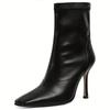 Women’s Square Toe Stiletto Ankle Boots - Black PU Cover Mid-Calf Boots with Side Zipper, Fashionable All-Match High Heel Shoes