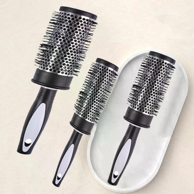 Round Curling Roller Comb Hair Styling Nylon Brush Thermal Aluminum Tube Barrel Hair Comb For Woman Man Hair Blowing And Drying