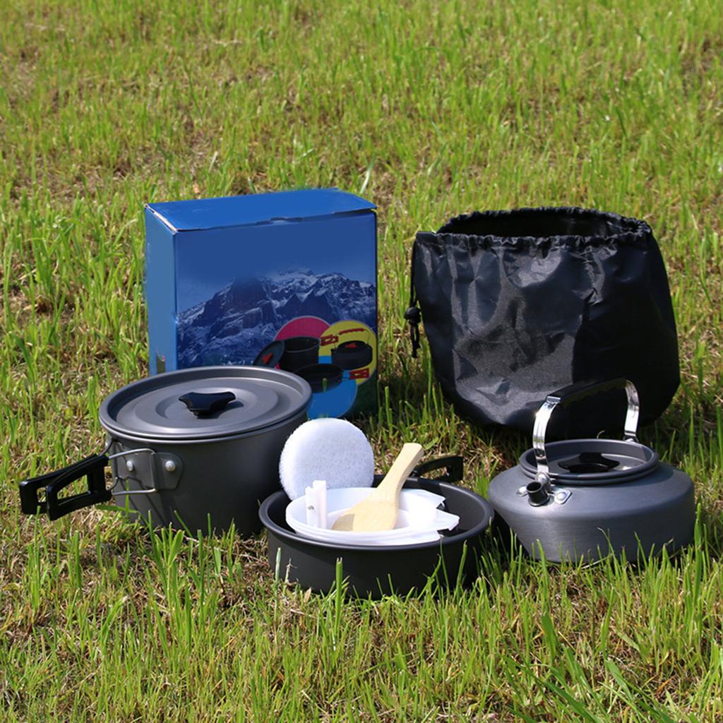 Camping Kokesett Aluminiumlegering Hardoksidert Gryte Panne Kjele Camping Kokesett med