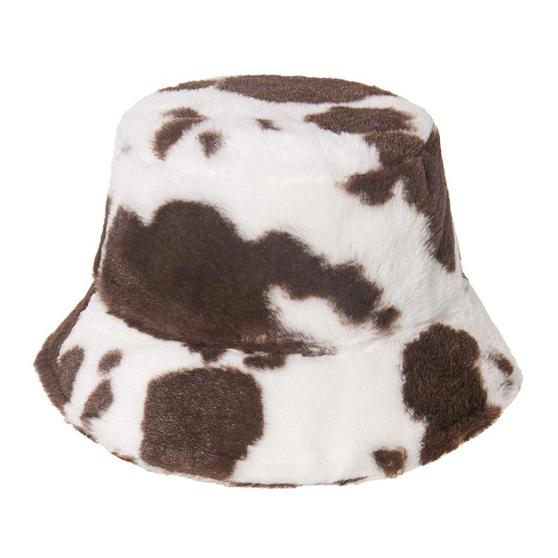 Chi Internet Celebrity Black and White Cow Pattern Bucket Hat Autumn and Winter Plush Warm Shopping Versatile Ins Basin Hat