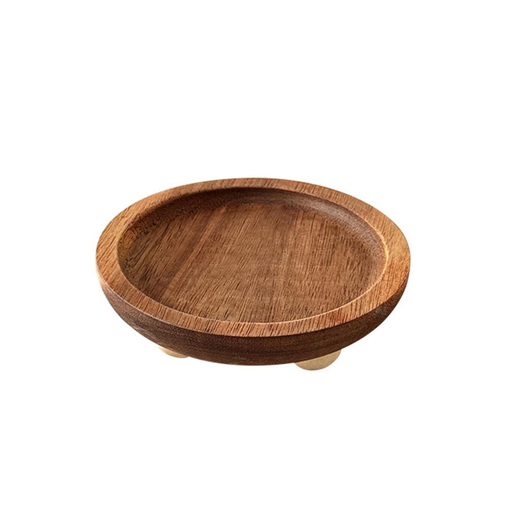 Brown Jewellery Display Trays Round Oval Display Plate Creative Wood Pedestal Stand Tabletop