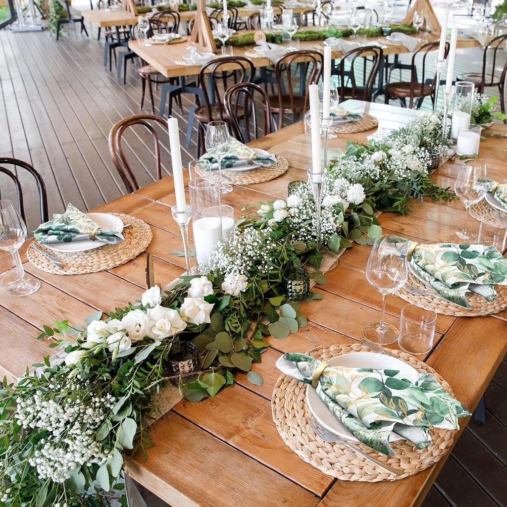 12 Pcs Eucalyptus Greenery Cloth Napkins 20"x20" Washable Dinner Tea Party Napkins for Kitchen Party Wedding Restaurant Indoor Outdoor Botanical
