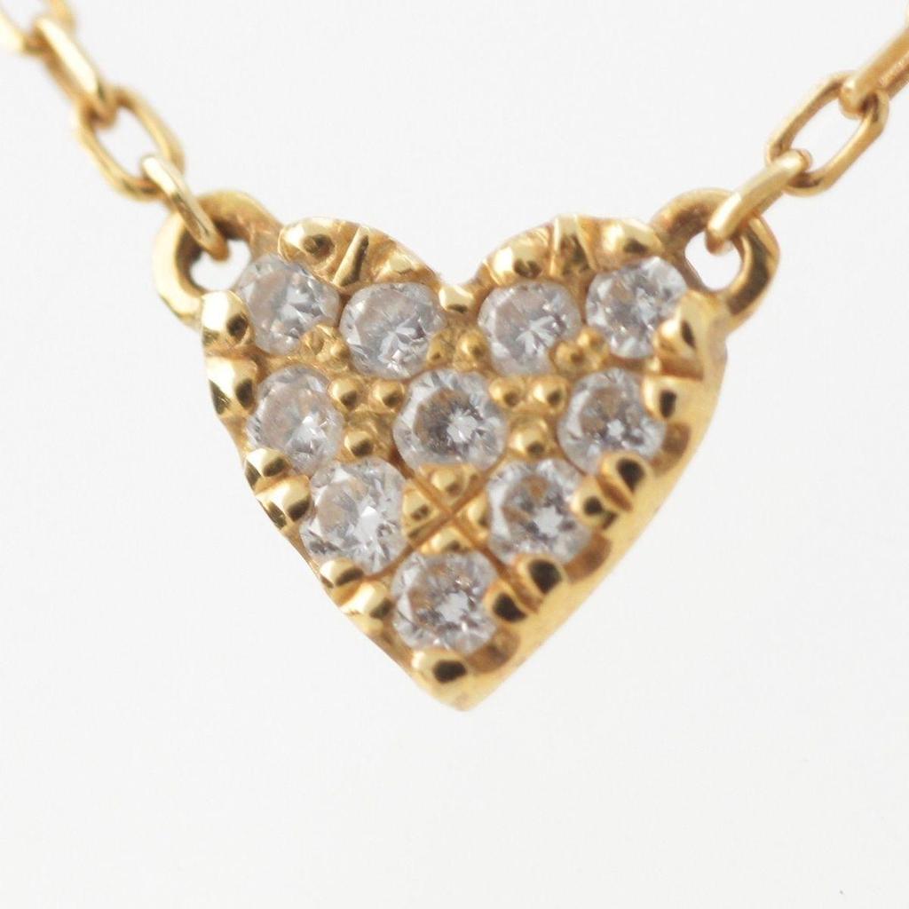 Used Aker Heart Pave Diamond Necklace Jewelry K18 0.05ct Gold 1.4g [Used]