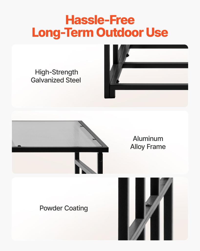 Firewood Rack with Sloped Roof, 1.85m Outdoor Firewood Holder, 1/4 Cord Log Storage Shed, 299kg Max Weight Capacity, Powder-Coated Metal Wood Storage