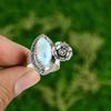 Natural Larimar Gemstone Promise Flower Ring Size 8 925 Silver For Women