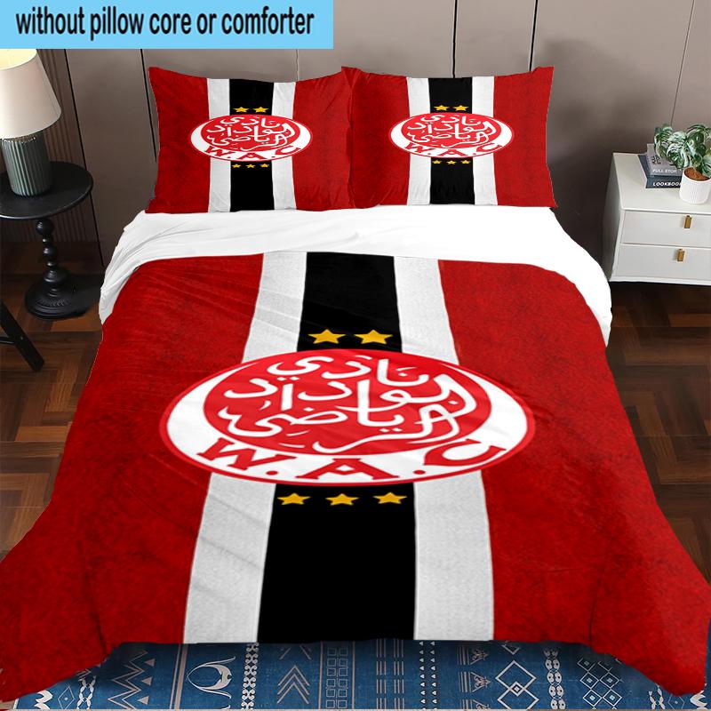 Wydad AC Artwork 3PCS Bedding Set 2D Printing (Includes 1 Duvet Cover + 2 Pillowcases Coreless), Bedroom decor,Fan gift