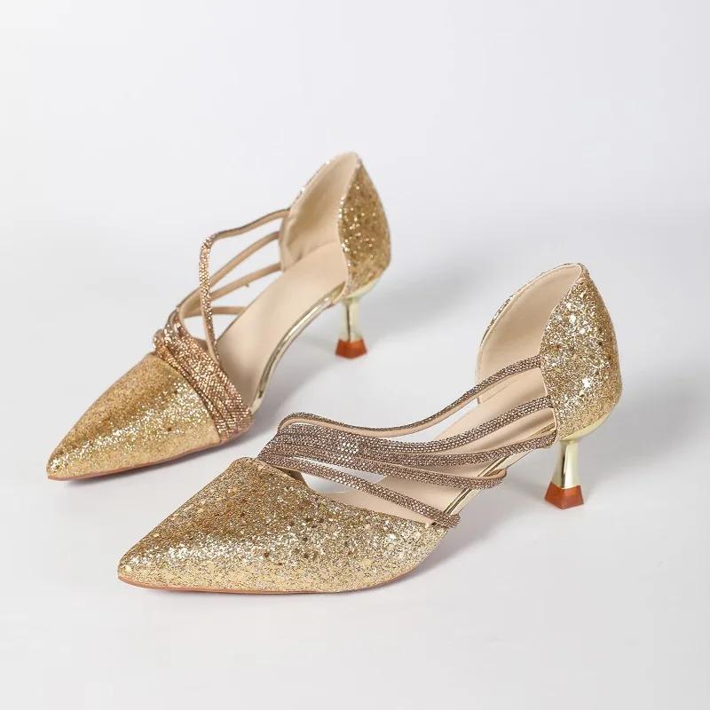 Luxury Crystal Women High Heels Sandals Pointed Toe Heeled Shoes 2025 New Sexy Designer Woman Slippers Summer Pumps Sandalias