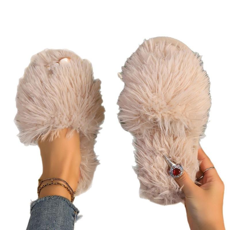 Violent fluffy slippers women's autumn and winter outer wear non-slip indoor thick bottom home fluffy cotton slippers