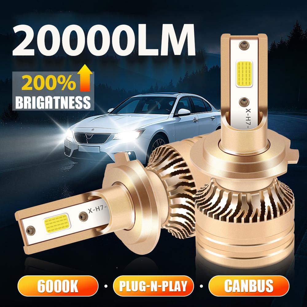 2PCS 200W 12V 6000K White Car LED Light H7 LED Headlight Bulb Lamp  External Drive Universal fit for DC12V Car H7