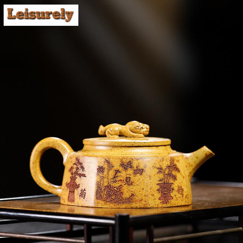270ml Authentic Yixing Purple Clay Teapot Handmade Octagonal Pot Tea Infuser Raw Ore Dragon Bone Gold Sand Kettle Zisha Tea Set