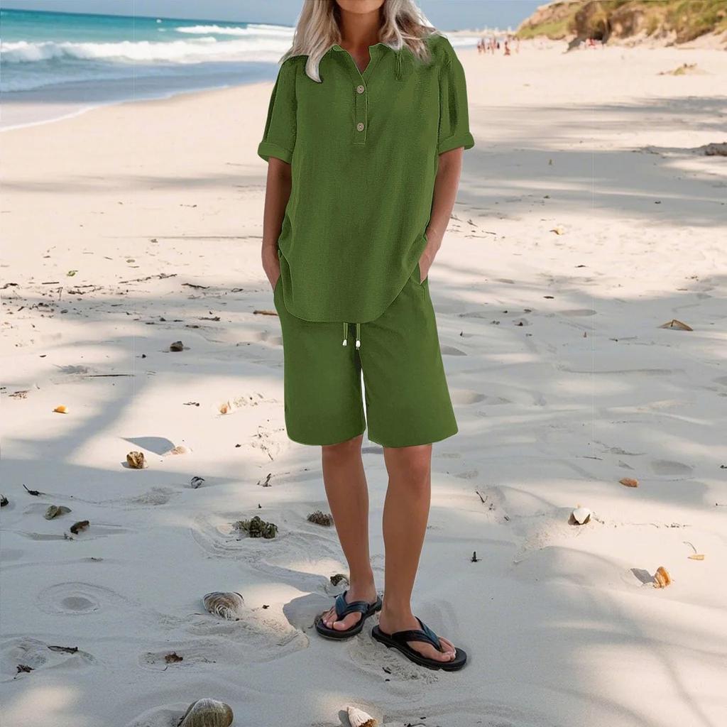 Women's Casual Pants Set Fashion Women's Shirt Soild Two Piece Set