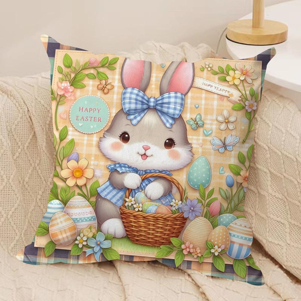 Easter Rabbit Cute Cushion Cover Silky Short Plush Invisible Zipper Dustproof Sofa Pillow Case For Home Decor
