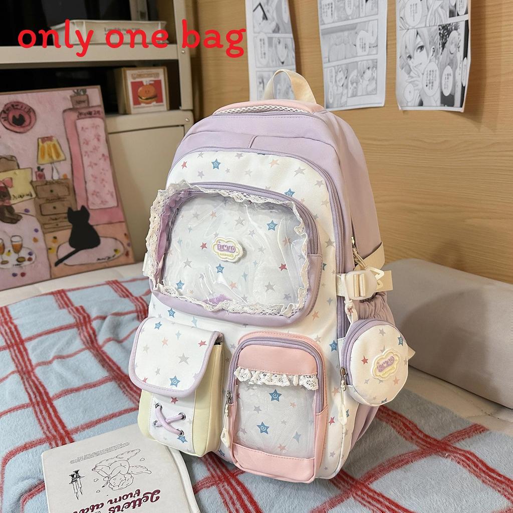 Spring New Student Backpack With Color Block Design And Nylon Material For School Use