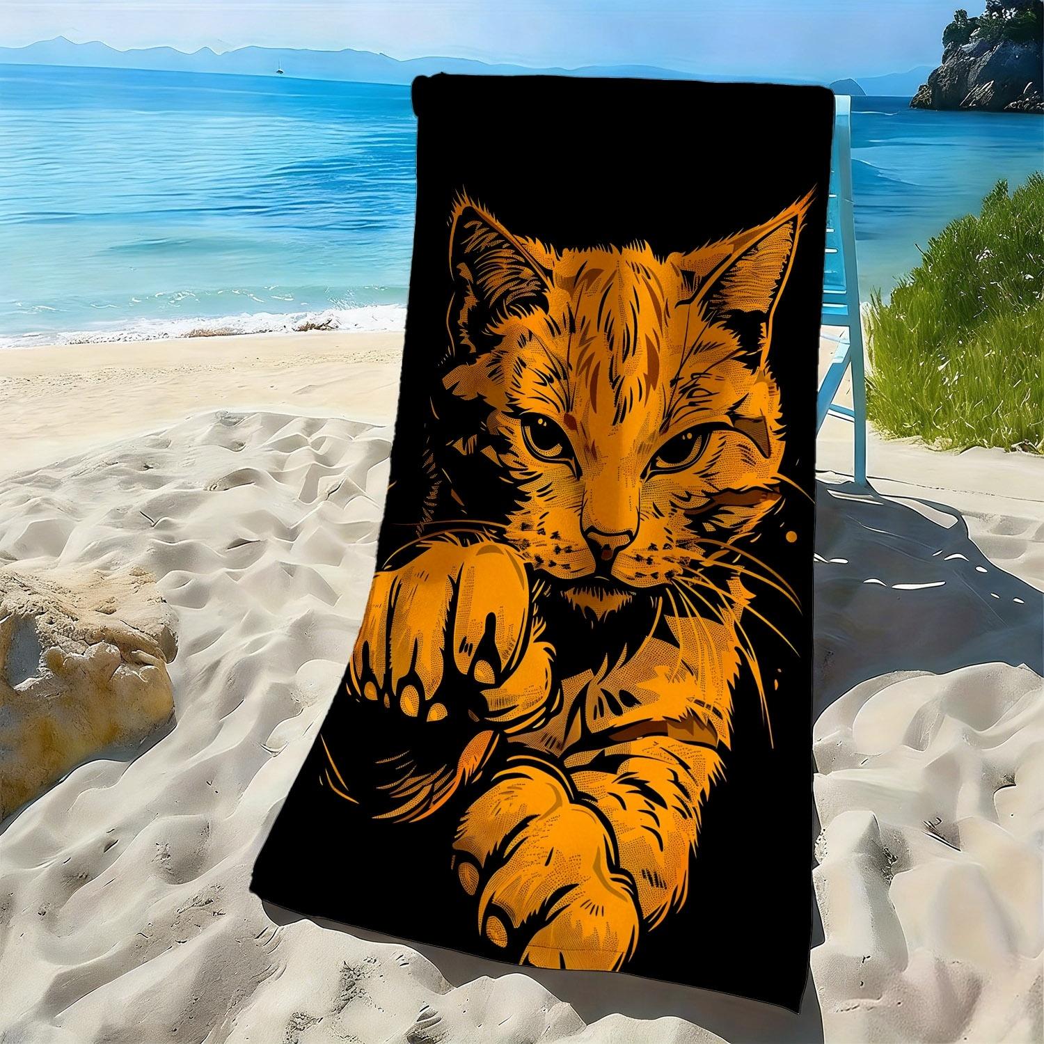 

Retro street-themed orange cat polyester microfiber beach towel is highly absorbent, suitable for swimming and beach outings W30*H60(CM)