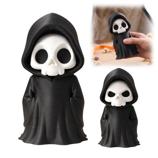 Horror Theme Party Supplies 3D Printed Grim Reaper Figurine, Gothic Black Robe Skeleton Statue, Figurine Mini Model Toy for Halloween Desktop