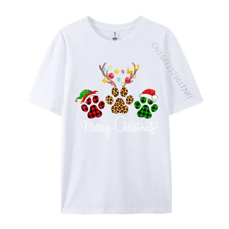 Merry Christmas Dog Paws Lights Buffalo Plaid Leopard Xmas TShirt Tops Tees Cotton Tee Short Sleeve TShirts Unisex