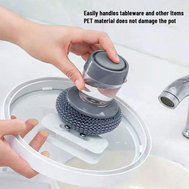 Self-Filling Soap Dispenser Brush Replaceable Cleaning Brush Scrubber For Dishes Pans Kitchen Sink Bathtub Tile And Household Ergonomic Grip