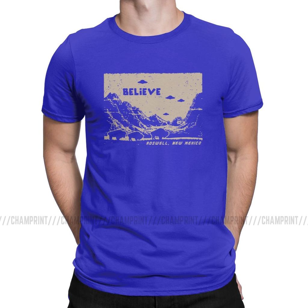 Ufo Flying Saucer T Shirts For Men Pure Cotton Funny T Shirt Round Collar I Want
