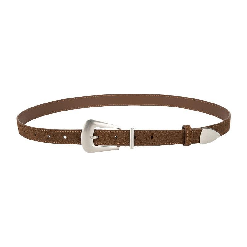 Ladies Belt Silver Needle Buckle Frosted Velvet Retro Jeans Decorative Premium Leather Belt Women