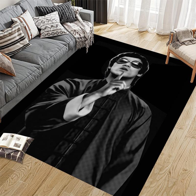 Bruce Lee Home Sofa Decoration for Living Room & Bedroom, Non‑Slip Play Flannel Floor Mat for Game Room