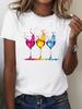 T-shirt Girocollo con Stampa Bicchieri da Vino Top Casual a Manica Corta per Primavera Estate Abbigliamento Donna Vestiti Estetici