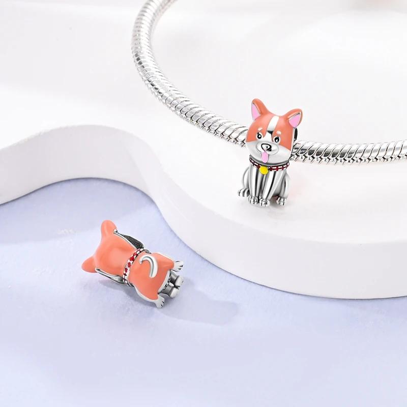 Charms Copper Plated Geometric Cute Corgi Puppy Beads Fit Bracelets Charms For Women Jewelry Diy Making Gifts