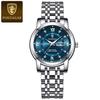 POEDAGAR Damen Edelstahl Dail Elegante Wasserdichte Leuchtende Quarz Datum Armbanduhren, Modische Damenuhr