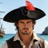 Wide Brim Tricorn Hat Feather Decorated Costume Hat Unisex Fashionable feather hat  Halloween Party