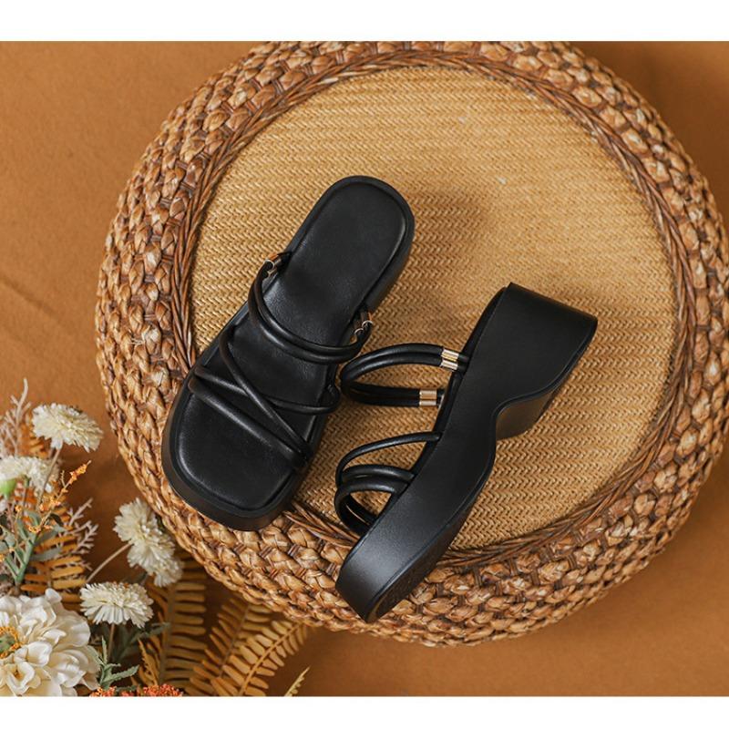 Sandales Romaines d'Été à Semelles Épaisses pour Femmes Nouvelles Sandales à Talons Hauts Rehaussées