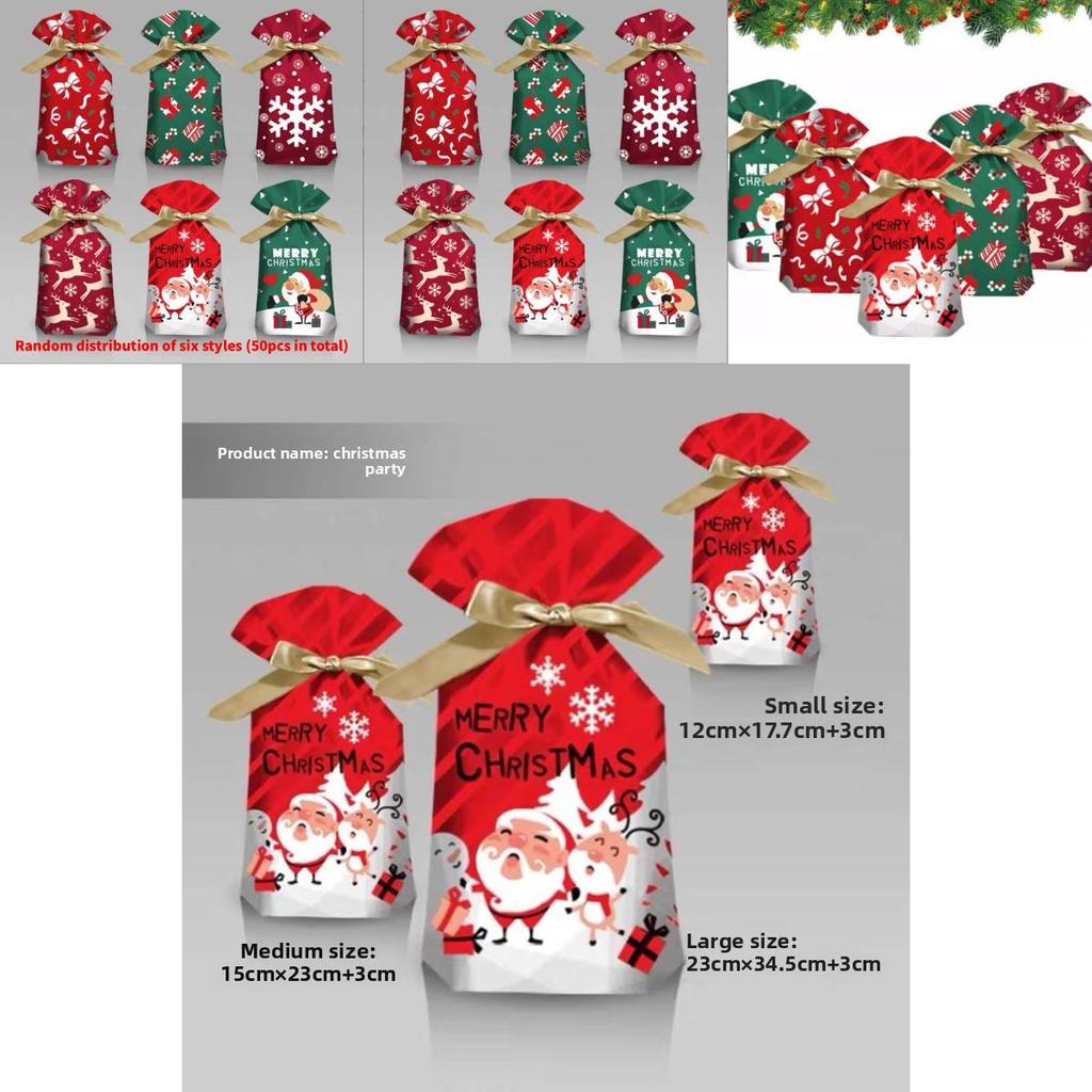 Christmas Gift Bags With Drawstring Ribbon Santa Design For Seasonal Gifts