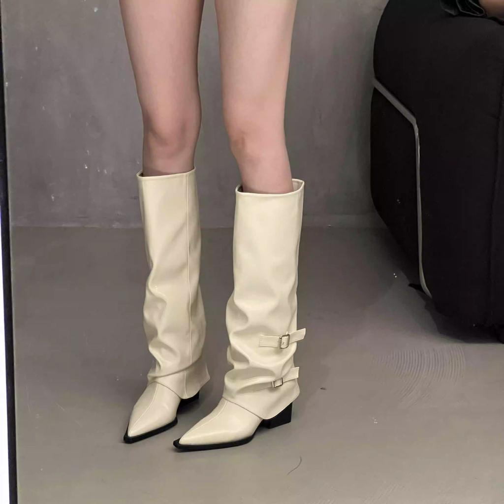However, Knight Boots Summer Knee Boots Belt Buckle High Boots Women Pointed Thick Heel 2025 Spice Girls New Western