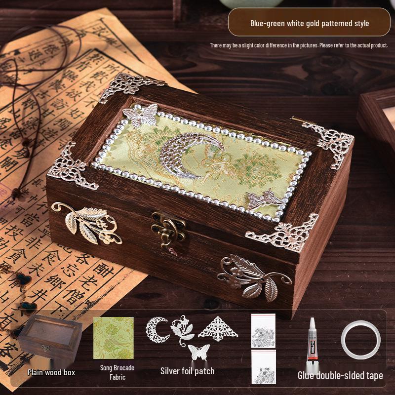 Song Brocade Jewelry Box DIY Kit: Handmade Solid Wood, Chinese Retro Gift for Mother's Day