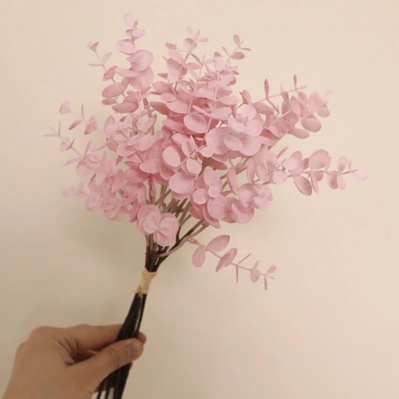 2pcs Home Decor Artificial Eucalyptus Leaves Plastic Plant Floral Garden Decoration Simulation 6 Sticks Tied Money Leaf Bouquet