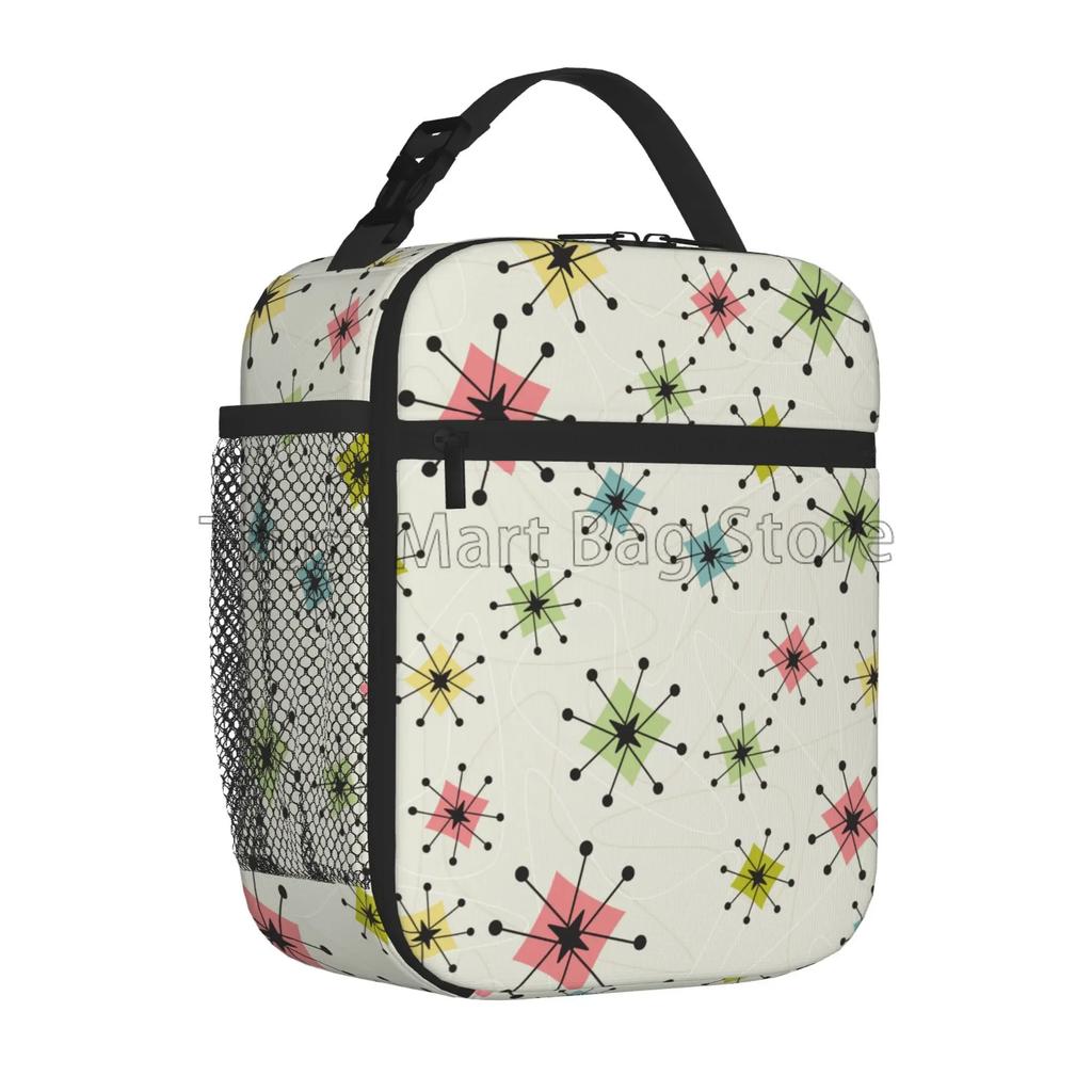 Vintage Atomic Stars Insulated Lunch Bag for Women Men Resuable Cooler Thermal Lunch Box Portable Bento Tote for Work Picnic