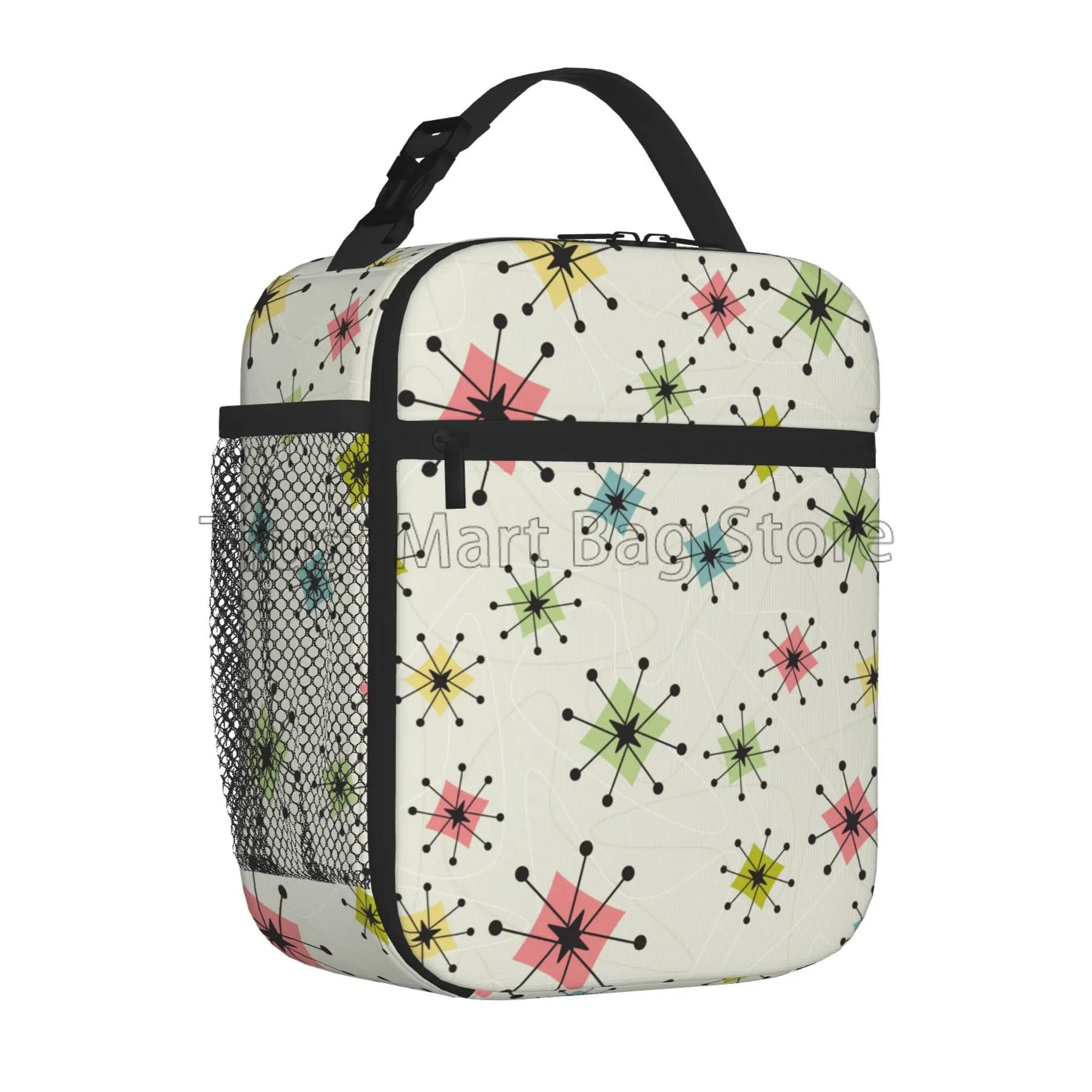 

Vintage Atomic Stars Insulated Lunch Bag for Women Men Resuable Cooler Thermal Lunch Box Portable Bento Tote for Work Picnic
