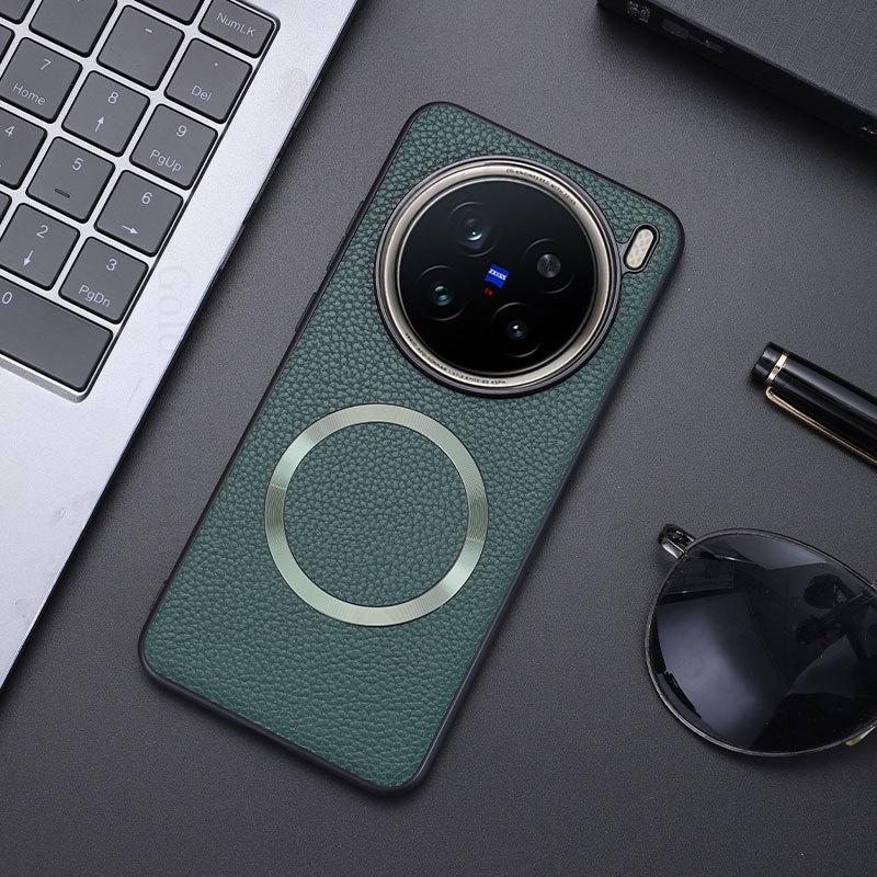 

Для Magsafe кожаный чехол для телефона для vivo X200 Pro mini Беспроводная зарядка телефона задняя крышка для VIVO X200 Pro Capa мягкий силиконовый бампер противоударный чехол For vivo X200 Pro зелёный