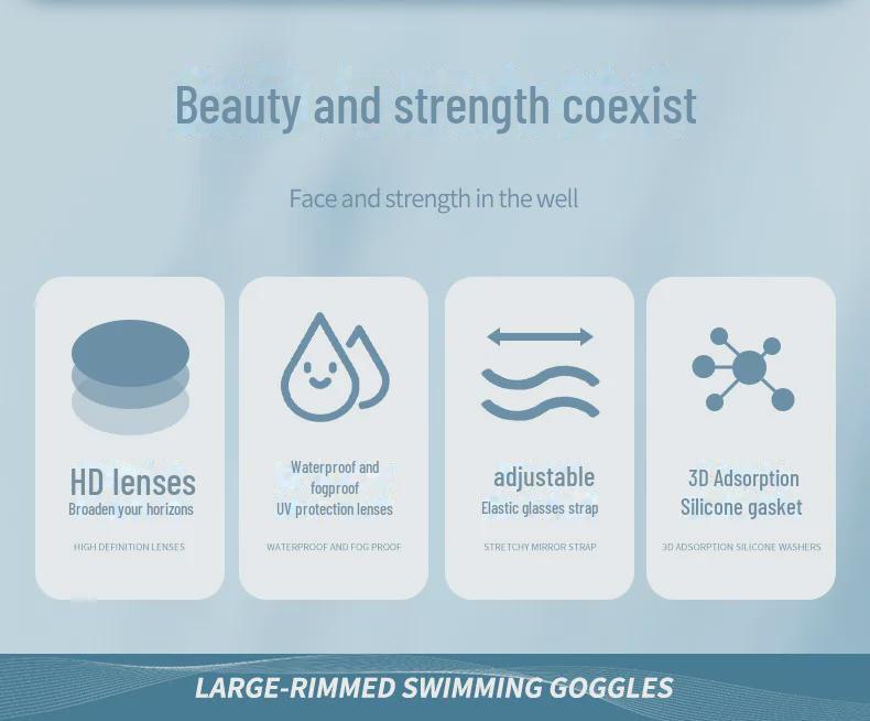 HD Antibeschlag Kurzsichtigkeits Schwimmbrille mit großem Rahmen und Kappen-Set für Erwachsene
