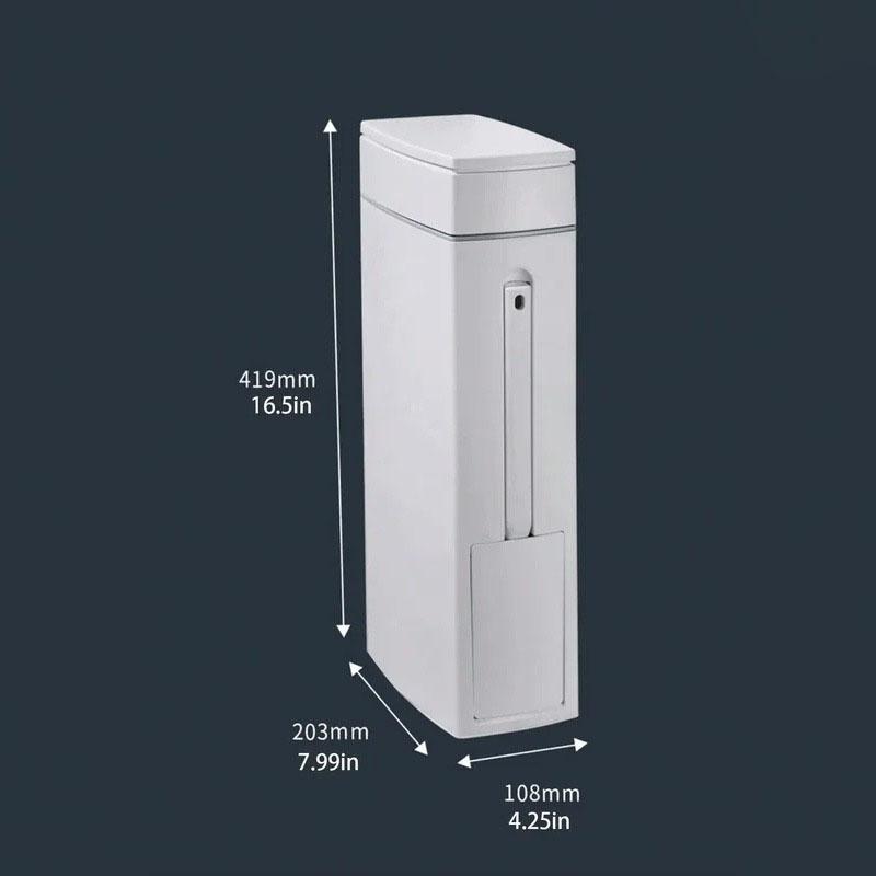 Ultra thin trash can suitable for narrow spaces, equipped with cleaning supplies, lid, and toilet brush - perfect for bathrooms