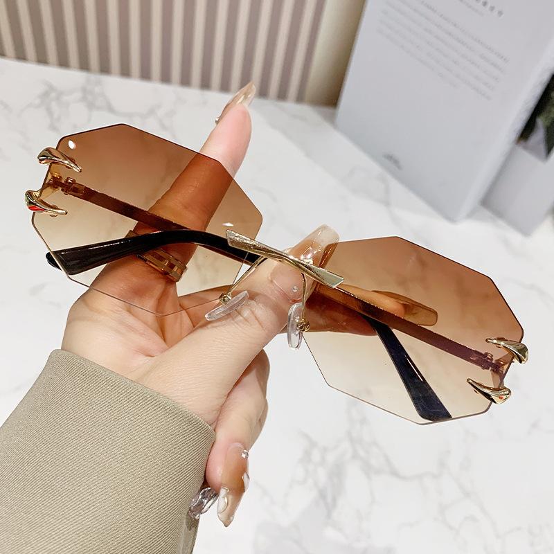 Fashionable Polygonal Frameless Sunglasses Women s Luxury Brand Retro Metal Small Frame Sunglasses Men s Travel SunglassesUV400 Other