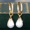 Female White Pearl Water Drop Stone Hoop Earrings Vintage Fashion Gold Silver Color Wedding  For Women