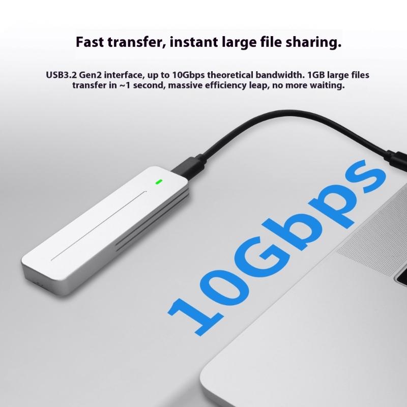 Portable M.2 External Enclosure Box 10Gbps Transfer Speed Aluminum Housing Wide Compatibility Case
