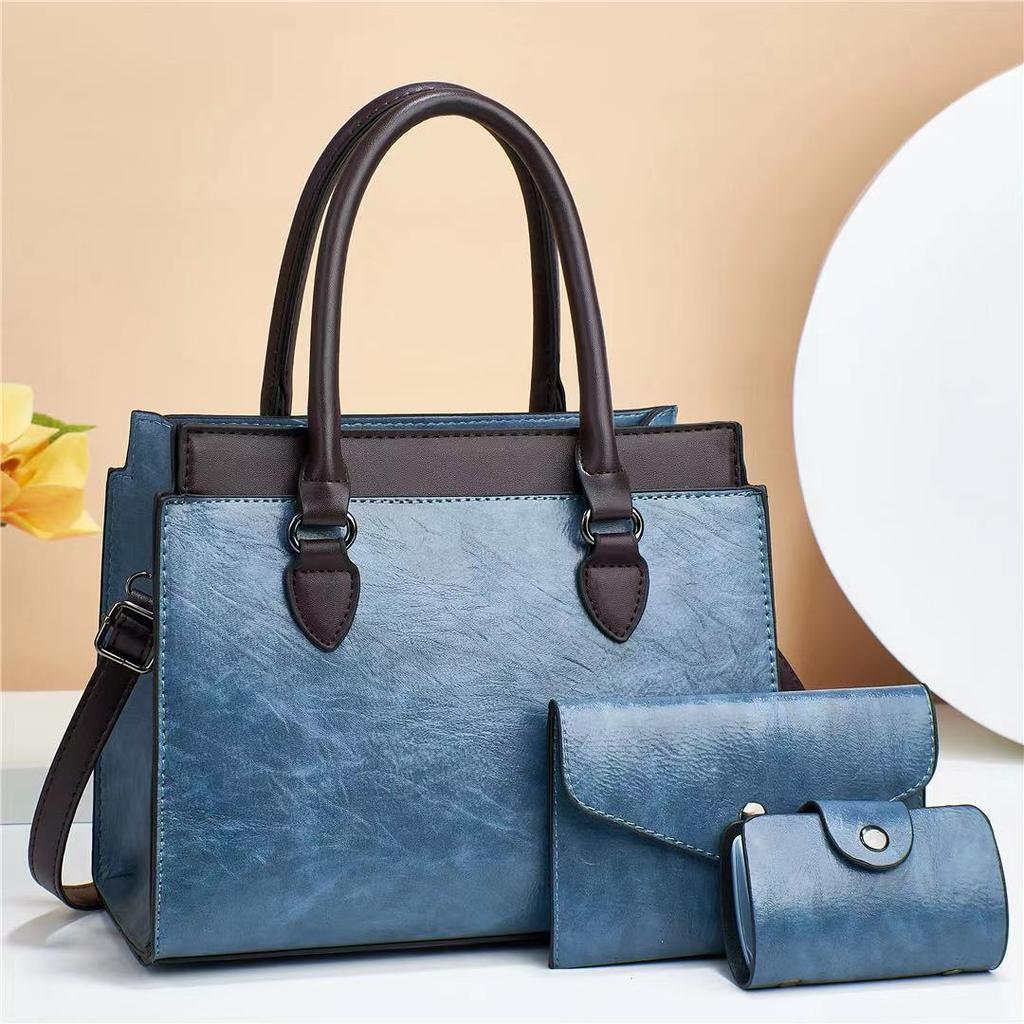 Neue Damen 3 in 1 Fashi Retro Tote Umhängetasche Patchwork Lässig PU-Leder 3-teiliges Set Umhängetaschen